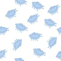 Seamless summer pattern with blue seashells. Cute repeating texture for textile, wrapping, wallpaper, or beach accessories. illustration. vector