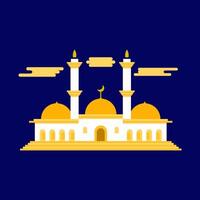 a mosque in roundish flat style in yellow and white vector