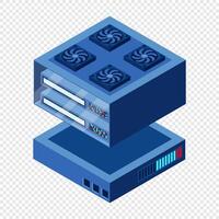 Isometric futuristic server. Isometric database or data center. Abstract blockchain. Computer storage. Cloud storage, vector