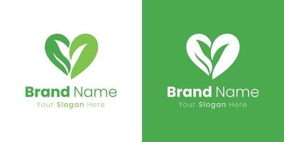 Logo Design Featuring a Green Heart Shape Formed by Leaves for Vegan Brand vector