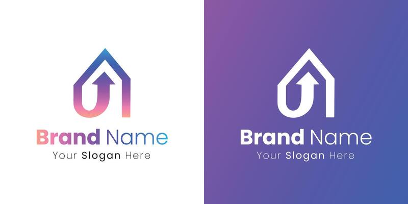 Creative Minimalist Arrow Up and House Shape Logo Design for Company Brand Identity