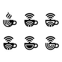 Coffee cup connected with free wifi symbols in varied forms vector