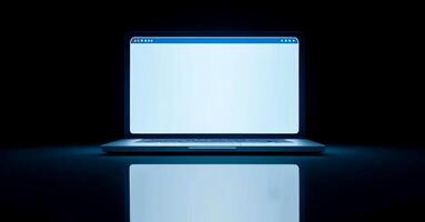Dark Mode Laptop Display Screen Mockup, Clean Empty Screen for Web, App Showcase, UI, UX and Branding photo