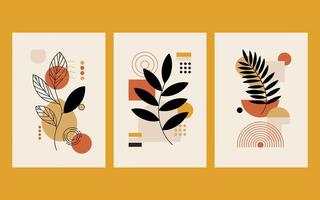 Bohemian botanical art prints in earthy tones and geometric vector