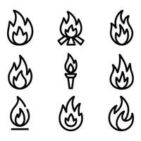 A series of flames representing power passion and transformation in a stark minimalist line drawing vector