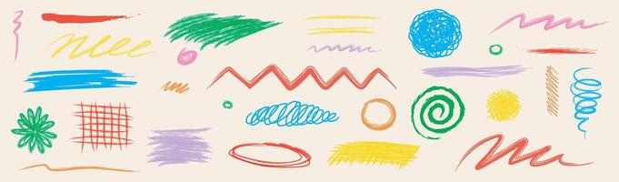 Collection of Pencil brush crayon marker chalk texture line stroke element set. Hand drawn crayon pencil brush stroke texture line charcoal shape. Chalk scratch hand drawn style background vector
