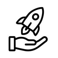 Minimalist Outline Hand Holding Rocket Launch Startup Business Icon vector
