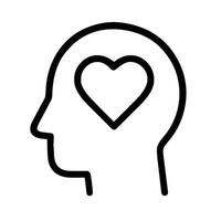 Simple Line Drawing Human Head with Heart Symbol Brain Icon vector