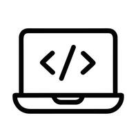 Minimalist Line Art Laptop Coding Symbol Design Interface Icon vector