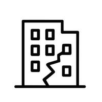 Simple Lineart Earthquake Damaged Building Structure Outline Stroke Icon vector