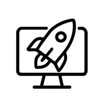 Simple Outline Rocket on Computer Screen Launch Startup Business Icon vector