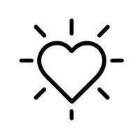 Simple Outline Heart Shape Icon with Rays or Light Beams Symbol vector