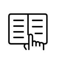 Simple Outline Style Finger Pointing Open Book Page Icon Illustration vector