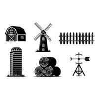 Simple Black and White Farm Icons Set vector