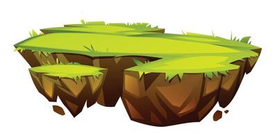Floating island landscape with multiple split grassy platforms and rock edges. Cartoon illustration vector