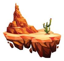Desert rock formation with cactus on a floating island in arid environment. Cartoon illustration vector