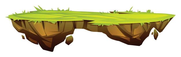 Wide and long floating island terrain with grass and rocky bottom. Cartoon illustration vector