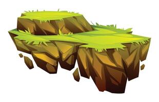 Floating island with two layered grassy platforms and rocky bottom. Cartoon illustration vector