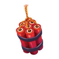 Red dynamite sticks bundle with fuse, explosive bomb cartoon style. Cartoon illustration vector