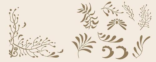 flower and leaves border element object in wavy line style vector