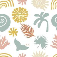 summer seamless pattern with shell,sun,coconut tree,rainbow vector