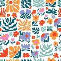 wavy groovy flower seamless pattern in naive style vector