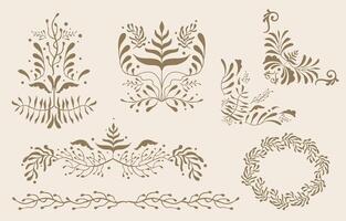 Retro flower and leaves border element object vector