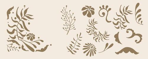 vintage flower and leaves border element object in wavy line style vector