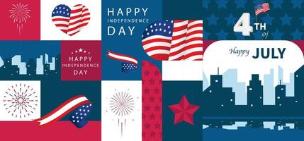 red blue 4th of July Independence Day background with geometric for A4 horizontal design vector