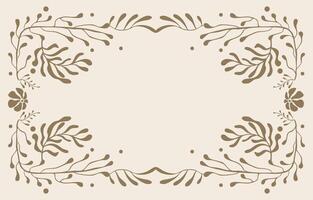 Retro flower and leaves frame banner in wavy line style for horizontal A4 design vector