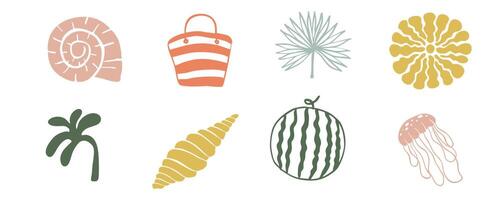 summer beach element object with shell,sun,watermelon,tree vector