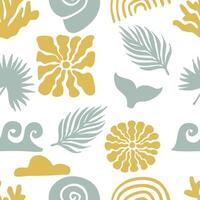 summer seamless pattern with shell,sun,wave vector