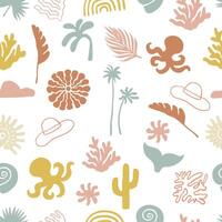summer seamless pattern with shell,sun,coconut tree,leaf vector