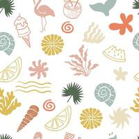 summer seamless pattern with shell,sun,coconut tree vector