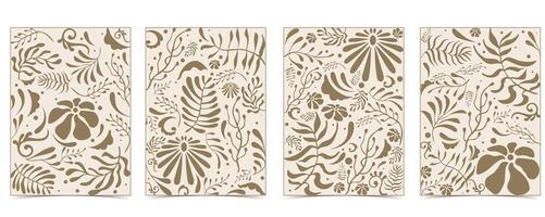 vintage flower and leaves frame background in wavy line style for vertical A4 design vector