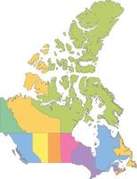 Multicolor Map of Canada with Provinces and Territories vector