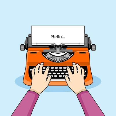 hands typing on typewriter illustration isolated