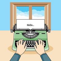 hands typing on typewriter illustration vector