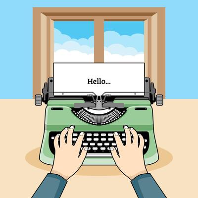hands typing on typewriter illustration