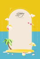 Modern summer poster design with tropical beach elements and empty space for text. Perfect for seasonal promotion and social media content. vector