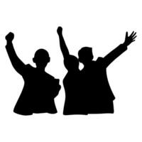 Black Silhouette of Three Cheering People with Raised Arms on transparent Background vector