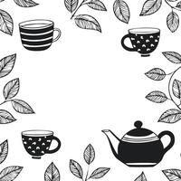 black and white tea pot and cup pattern with copy space vector