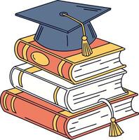 graduation cap on stack of books symbol of education knowledge success and achievement vector