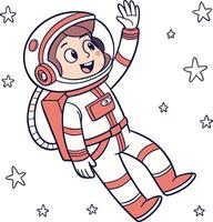 happy cartoon astronaut floating in space with stars and spacesuit science concept vector