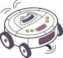 cute robot on wheels with happy face and sensors futuristic artificial intelligence vector