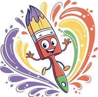happy paintbrush character with rainbow splash design fun art and colorful concept vector