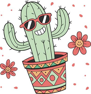 funny cactus in flower pot with sunglasses and smiling flowers for summer decoration art