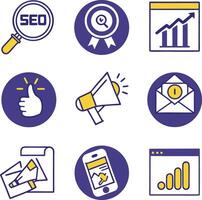digital marketing icons set with seo email mobile graph megaphone and thumbs up vector