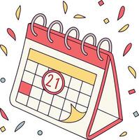 calendar with marked date number 21 and festive confetti celebration design vector