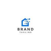 Digital Data Transfer Line House Logo Design. Simple Home Data Network Logo Design. vector
